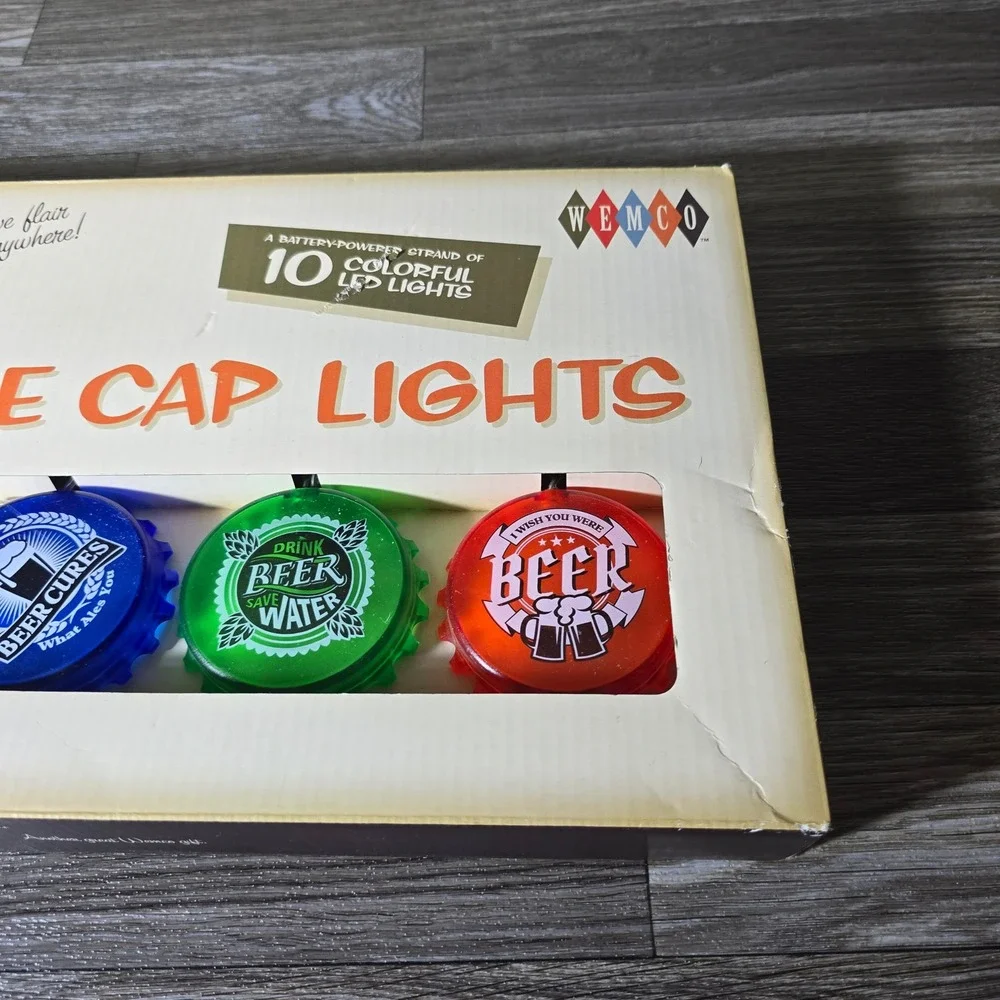 Wemco Bottle Cap String Lights 10LED Battery Operated Beer Bar Decor‎ Man Cave